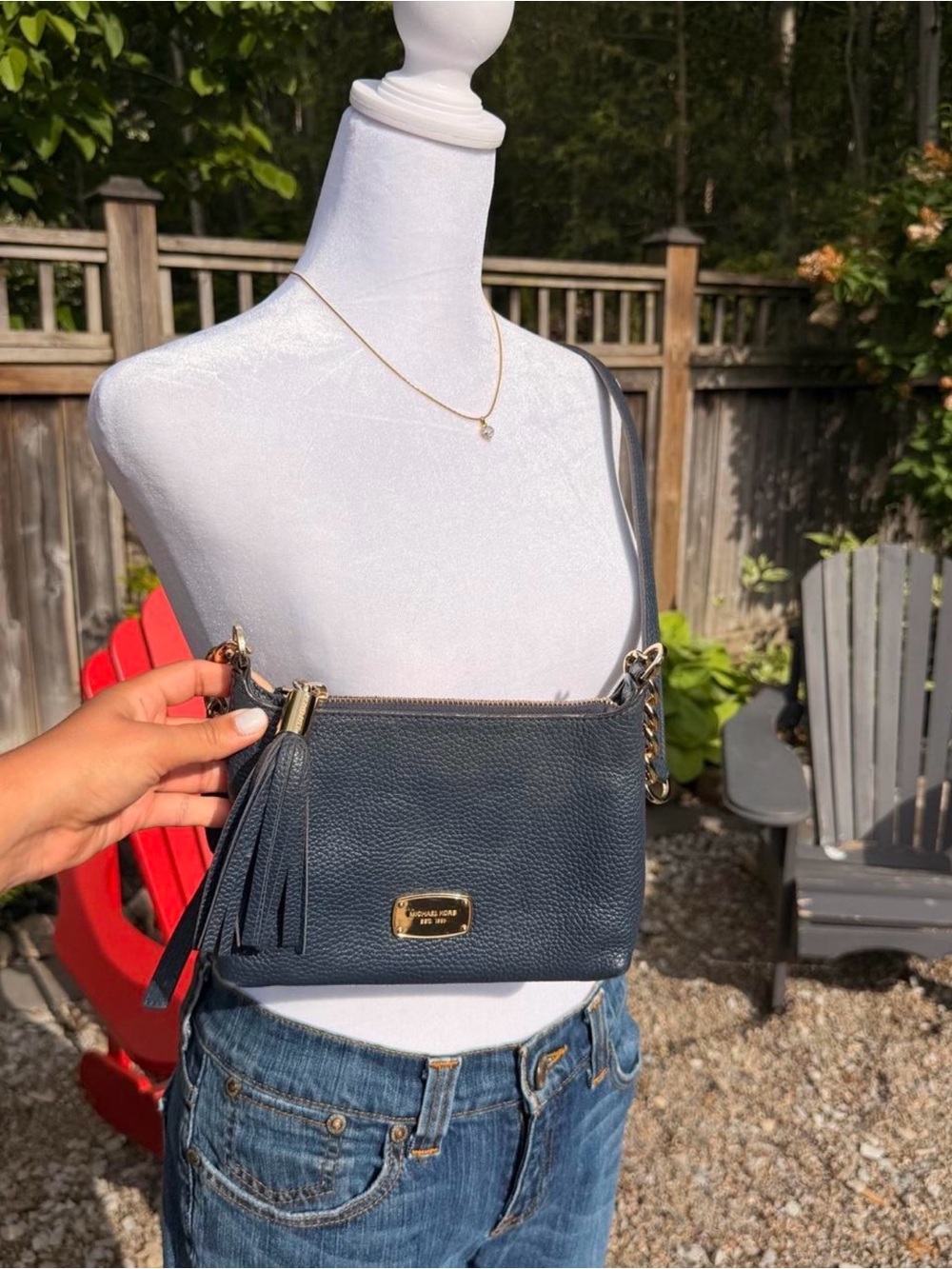 Michael Kors Dark Navy Pebbled Leather Crossbody with Tassel